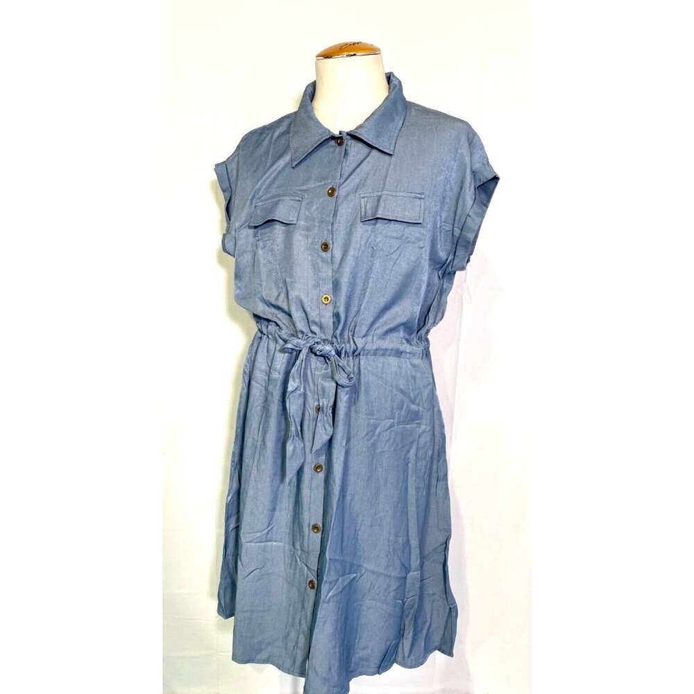NWT LULAROE Stacie Denim BLue Belted Shirt Summer Dress Pockets Sz XL
